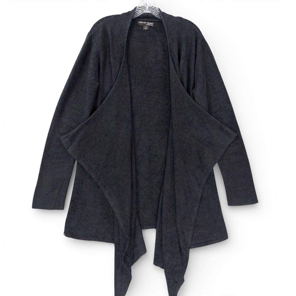 Barefoot Dreams CozyChic Lite Open Front Cardigan L/XL Black Draped Soft Knit